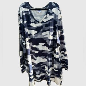 Lularoe navy & white Camo Print Long Sleeve tshirt dress